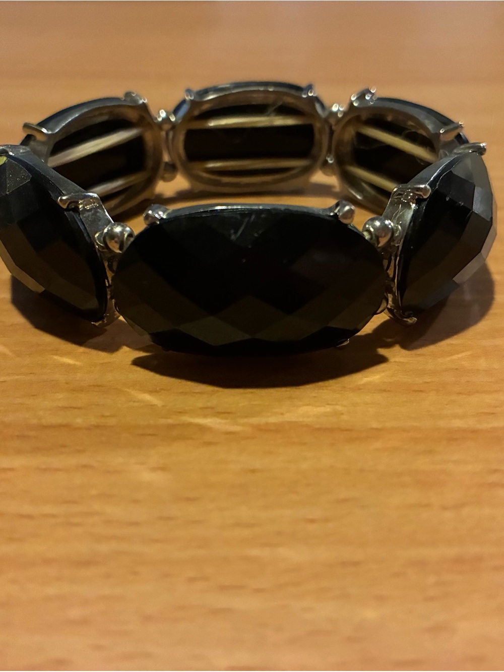 Vintage Faceted Black Stone Stretch Bracelet